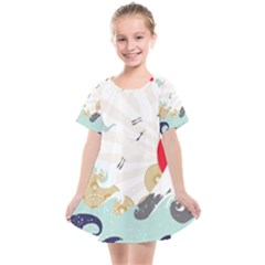 Mountain Sun Japanese Illustration Kids  Smock Dress by Vaneshart