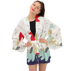 Mountain Sun Japanese Illustration Long Sleeve Kimono by Vaneshart