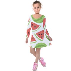 Watermelon Juice Auglis Clip Art Watermelon Kids  Long Sleeve Velvet Dress by Vaneshart