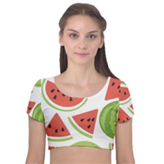 Watermelon Juice Auglis Clip Art Watermelon Velvet Short Sleeve Crop Top  by Vaneshart