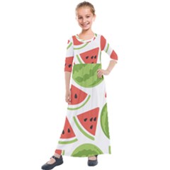 Watermelon Juice Auglis Clip Art Watermelon Kids  Quarter Sleeve Maxi Dress by Vaneshart