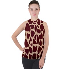 Animal Print Giraffe Patterns Mock Neck Chiffon Sleeveless Top by Vaneshart