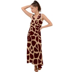 Animal Print Giraffe Patterns V-neck Chiffon Maxi Dress