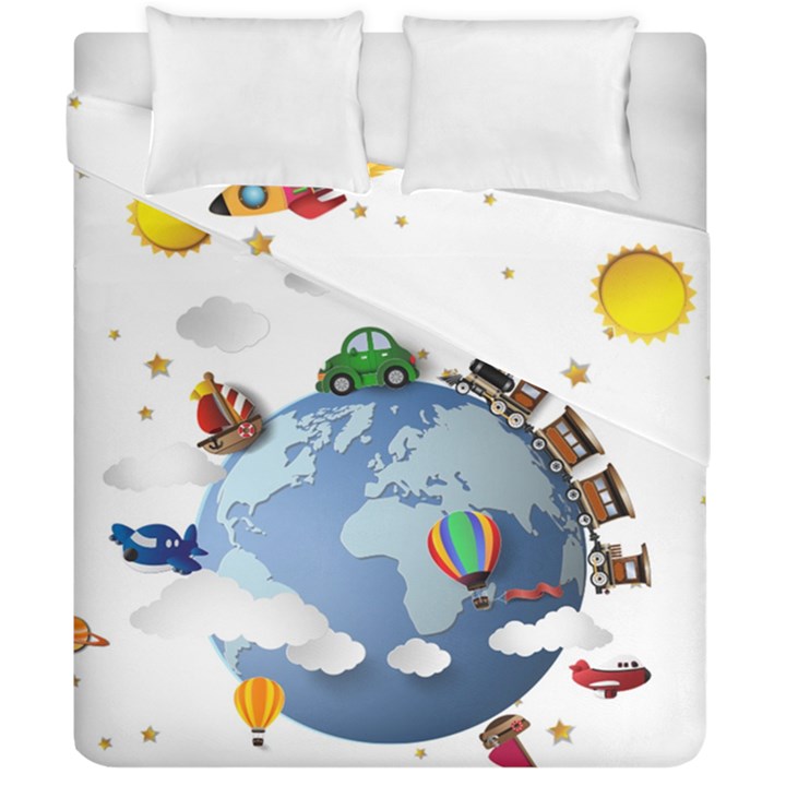 Earth Rocket Vector Earth Duvet Cover Double Side (California King Size)