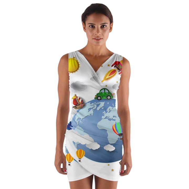 Earth Rocket Vector Earth Wrap Front Bodycon Dress