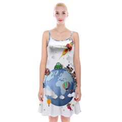 Earth Rocket Vector Earth Spaghetti Strap Velvet Dress by Vaneshart