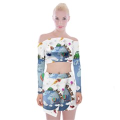 Earth Rocket Vector Earth Off Shoulder Top With Mini Skirt Set by Vaneshart