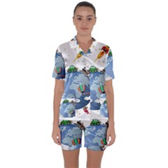 Earth Rocket Vector Earth Satin Short Sleeve Pyjamas Set by Vaneshart