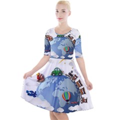 Earth Rocket Vector Earth Quarter Sleeve A-line Dress by Vaneshart