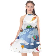 Earth Rocket Vector Earth Halter Neckline Chiffon Dress  by Vaneshart