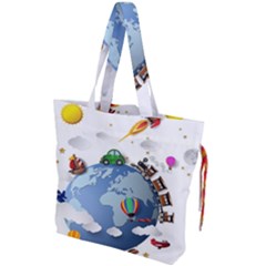 Earth Rocket Vector Earth Drawstring Tote Bag by Vaneshart