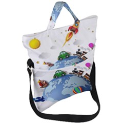 Earth Rocket Vector Earth Fold Over Handle Tote Bag by Vaneshart