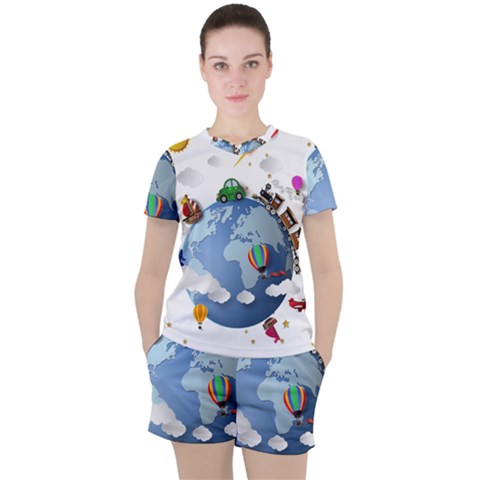 Earth Rocket Vector Earth Women s Tee And Shorts Set by Vaneshart