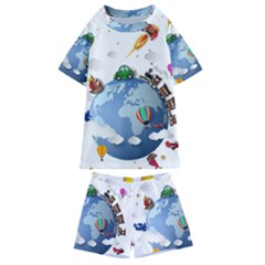 Earth Rocket Vector Earth Kids  Swim Tee And Shorts Set