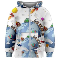 Earth Rocket Vector Earth Kids  Zipper Hoodie Without Drawstring by Vaneshart