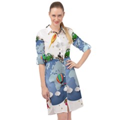 Earth Rocket Vector Earth Long Sleeve Mini Shirt Dress by Vaneshart