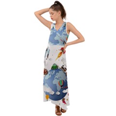 Earth Rocket Vector Earth V-neck Chiffon Maxi Dress