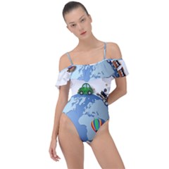 Earth Rocket Vector Earth Frill Detail One Piece Swimsuit by Vaneshart