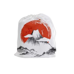 Mount Fuji Mountain Ink Wash Painting Drawstring Pouch (large) by Vaneshart