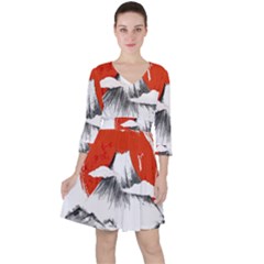 Mount Fuji Mountain Ink Wash Painting Ruffle Dress by Vaneshart