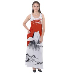 Mount Fuji Mountain Ink Wash Painting Sleeveless Velour Maxi Dress by Vaneshart