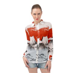 Mount Fuji Mountain Ink Wash Painting Long Sleeve Chiffon Shirt