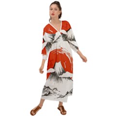 Mount Fuji Mountain Ink Wash Painting Grecian Style  Maxi Dress