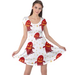 Ghost Halloween Drawing Flower Leaf Cap Sleeve Dress by Vaneshart