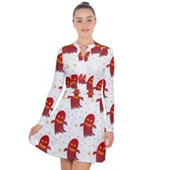 Ghost Halloween Drawing Flower Leaf Long Sleeve Panel Dress by Vaneshart