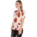 Ghost Halloween Drawing Flower Leaf Women s V-Neck Scrub Top View2