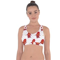 Ghost Halloween Drawing Flower Leaf Cross String Back Sports Bra by Vaneshart