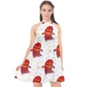 Ghost Halloween Drawing Flower Leaf Halter Neckline Chiffon Dress  View1