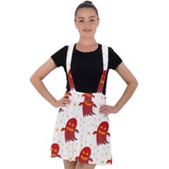 Ghost Halloween Drawing Flower Leaf Velvet Suspender Skater Skirt