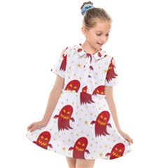 Ghost Halloween Drawing Flower Leaf Kids  Short Sleeve Shirt Dress by Vaneshart