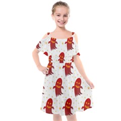 Ghost Halloween Drawing Flower Leaf Kids  Cut Out Shoulders Chiffon Dress by Vaneshart