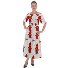 Ghost Halloween Drawing Flower Leaf Shoulder Straps Boho Maxi Dress 