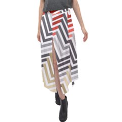 Abstract Colorful Geometric Pattern Velour Split Maxi Skirt