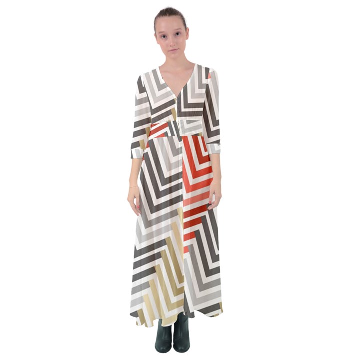 Abstract Colorful Geometric Pattern Button Up Maxi Dress