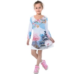 Japan National Cherry Blossom Festival Japanese Kids  Long Sleeve Velvet Dress by Vaneshart