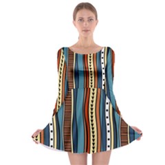 Stripes Hand Drawn Tribal Colorful Background Pattern Long Sleeve Skater Dress by Vaneshart