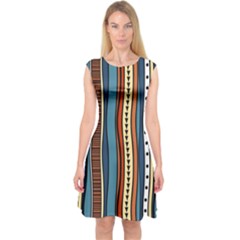 Stripes Hand Drawn Tribal Colorful Background Pattern Capsleeve Midi Dress by Vaneshart