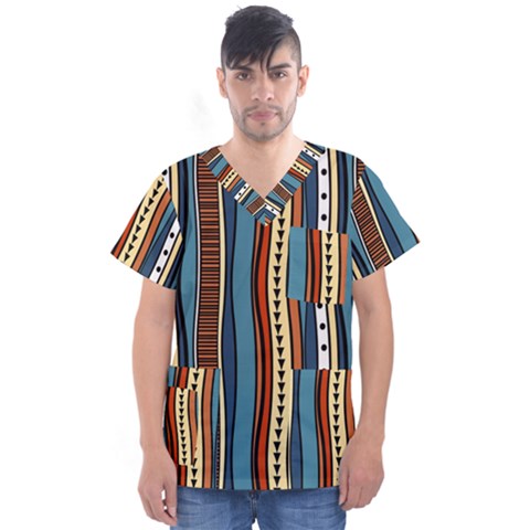 Stripes Hand Drawn Tribal Colorful Background Pattern Men s V-neck Scrub Top by Vaneshart