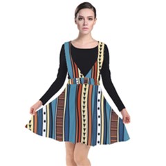 Stripes Hand Drawn Tribal Colorful Background Pattern Plunge Pinafore Dress by Vaneshart