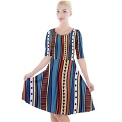 Stripes Hand Drawn Tribal Colorful Background Pattern Quarter Sleeve A-line Dress by Vaneshart