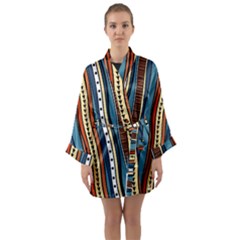 Stripes Hand Drawn Tribal Colorful Background Pattern Long Sleeve Satin Kimono by Vaneshart