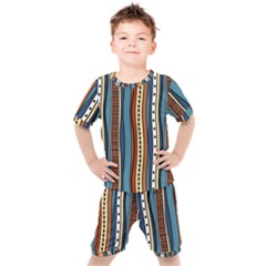 Stripes Hand Drawn Tribal Colorful Background Pattern Kids  Tee And Shorts Set by Vaneshart