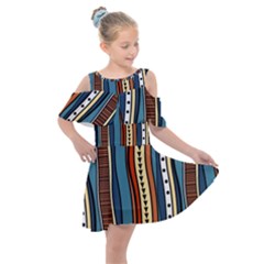 Stripes Hand Drawn Tribal Colorful Background Pattern Kids  Shoulder Cutout Chiffon Dress by Vaneshart