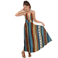 Stripes Hand Drawn Tribal Colorful Background Pattern Backless Maxi Beach Dress