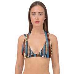 Stripes Hand Drawn Tribal Colorful Background Pattern Double Strap Halter Bikini Top