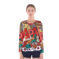 Earthquake And Tsunami Drawing Japan Illustration Women s Long Sleeve Tee